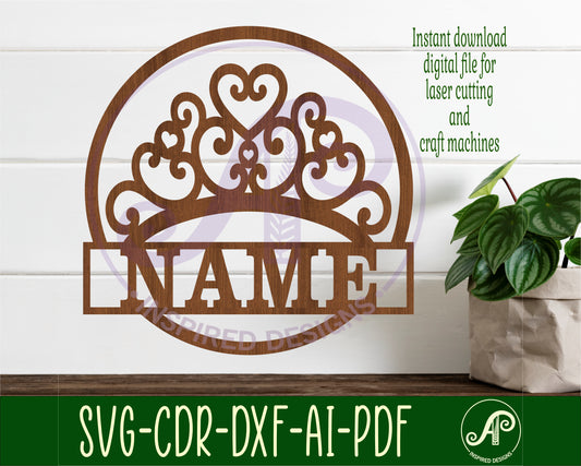 Crown name wall sign. SVG / DXF / AI / PDF / CDR