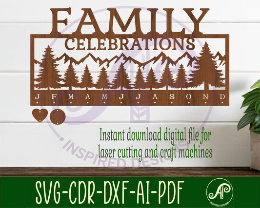 Family celebrations calendar forest design  SVG / DXF / AI / PDF / CDR