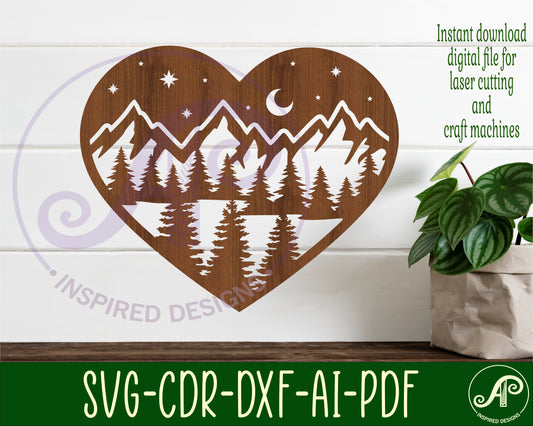 Night forest heart wall sign design SVG / DXF / AI / PDF / CDR