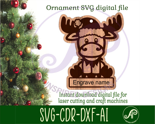 Cute moose engraved ornament design SVG / DXF / AI