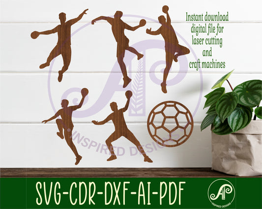 Handball male players designs, 5 silhouette shapes