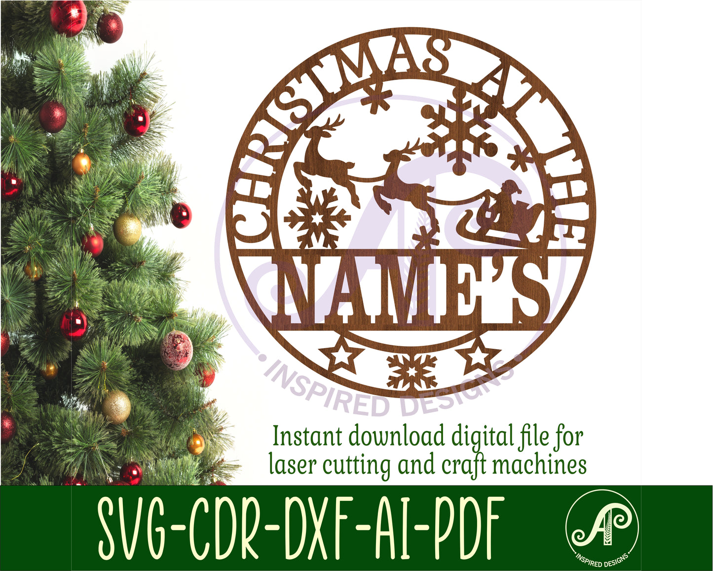 Christmas name wall sign - Santa sleigh. SVG / DXF / AI / PDF / CDR