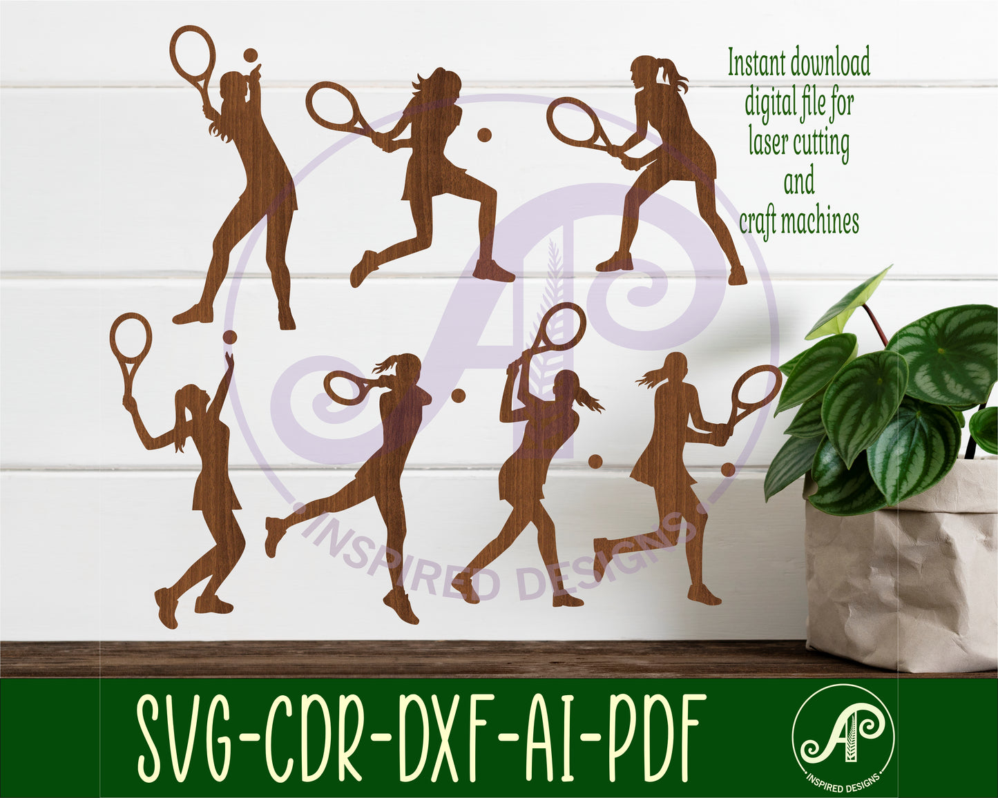 Tennis female players designs, 7 silhouette shapes