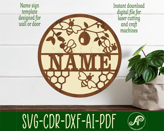 Bees name wall sign. SVG / DXF / AI / PDF / CDR