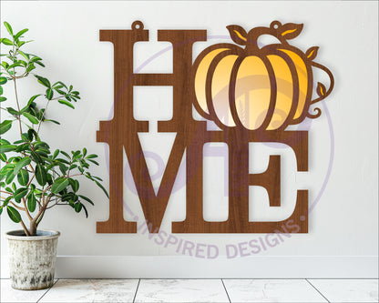 Home word with pumpkin wall sign design SVG / DXF / AI / PDF / CDR