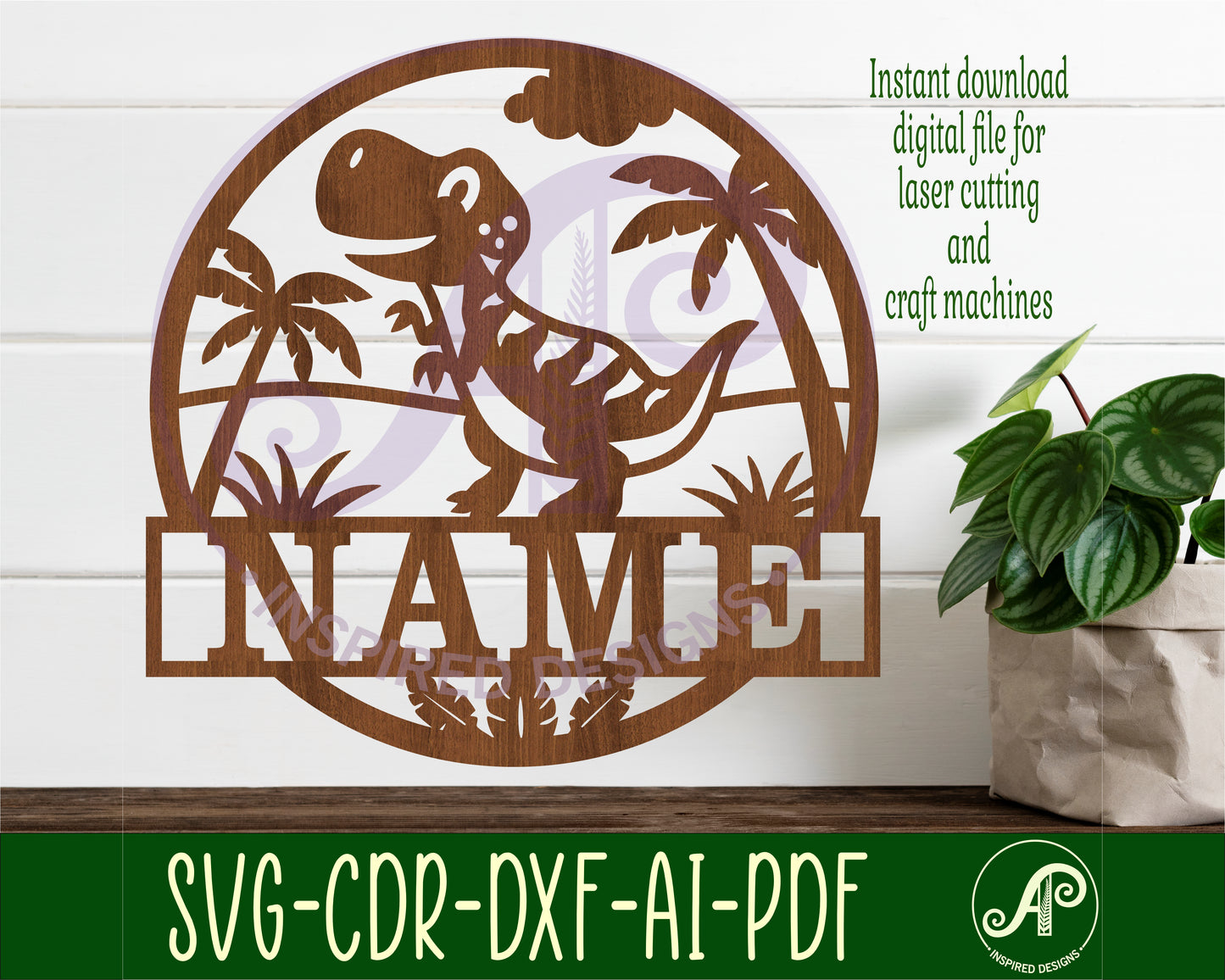 T Rex Dinosaur name wall sign. SVG / DXF / AI / PDF / CDR