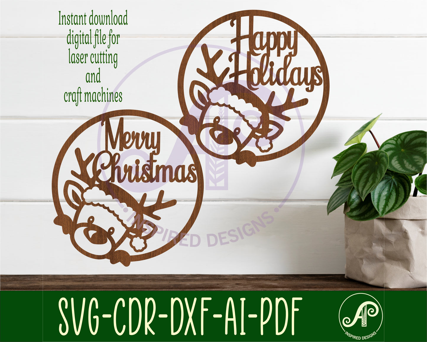 Reindeer Merry Christmas wall sign design SVG / DXF / AI / PDF / CDR