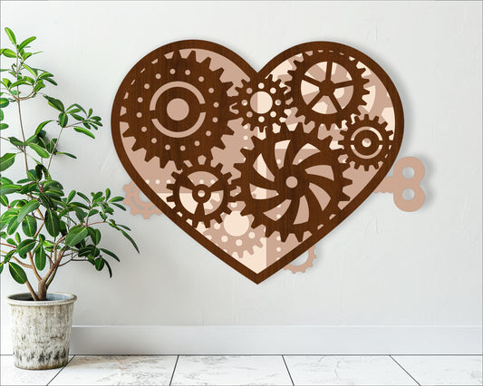 Steampunk heart layered wall sign design SVG / DXF / AI / PDF / CDR