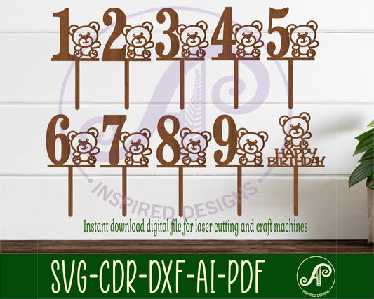 Teddy bear number cake topper design SVG / DXF / AI / PDF / CDR