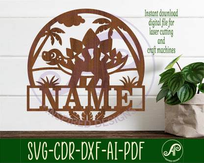 Stegosaurus Dinosaur name wall sign. SVG / DXF / AI / PDF / CDR