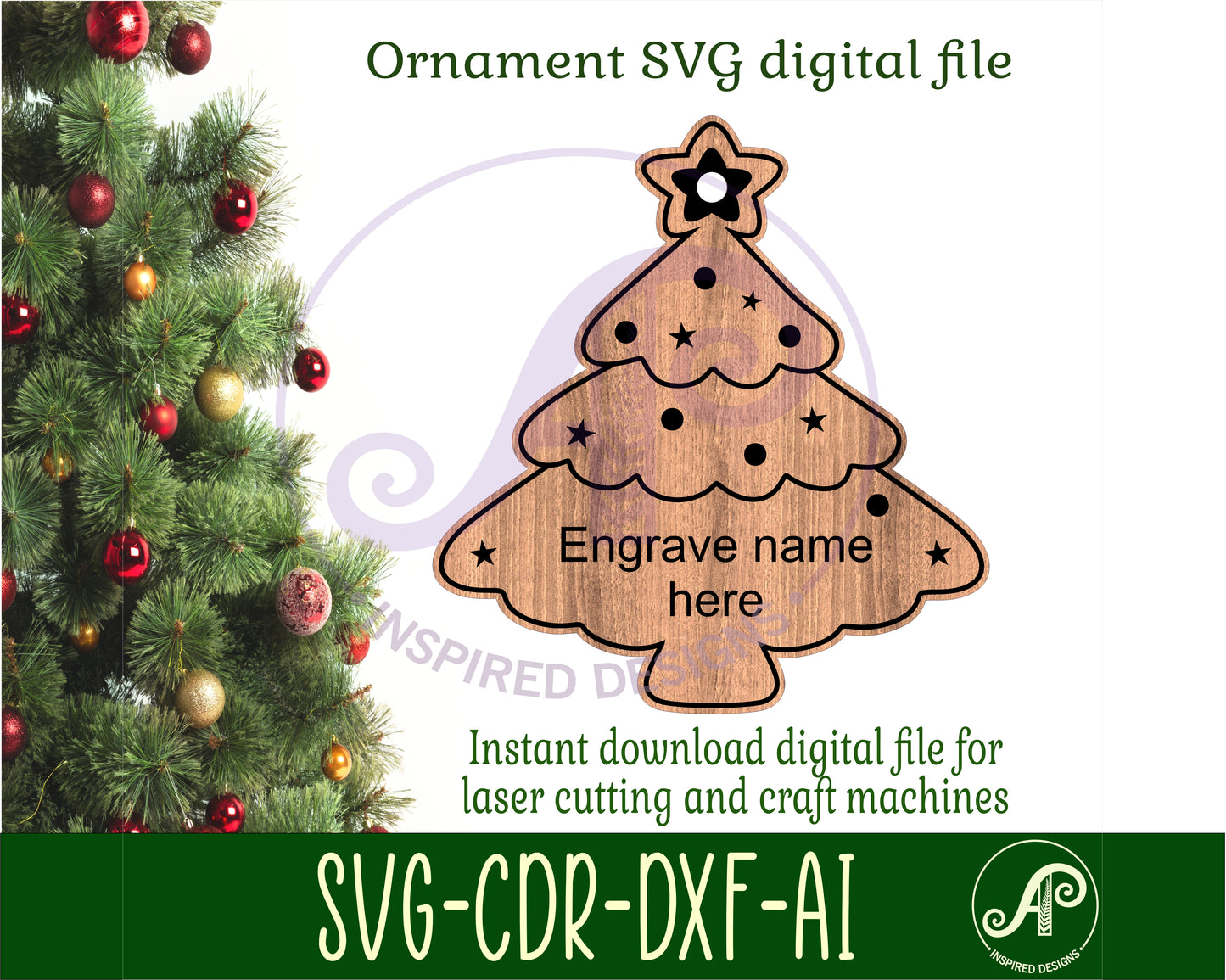 Tree shape engraved ornament design SVG / DXF / AI