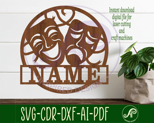 Performing arts masks name wall sign. SVG / DXF / AI / PDF / CDR