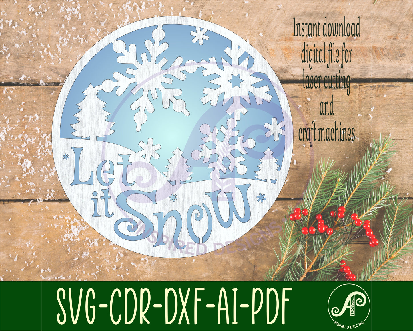 Let it snow Christmas wall sign design SVG / DXF / AI / PDF / CDR