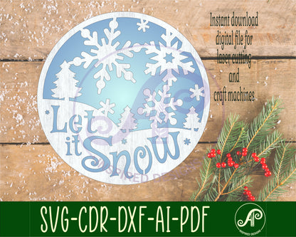 Let it snow Christmas wall sign design SVG / DXF / AI / PDF / CDR