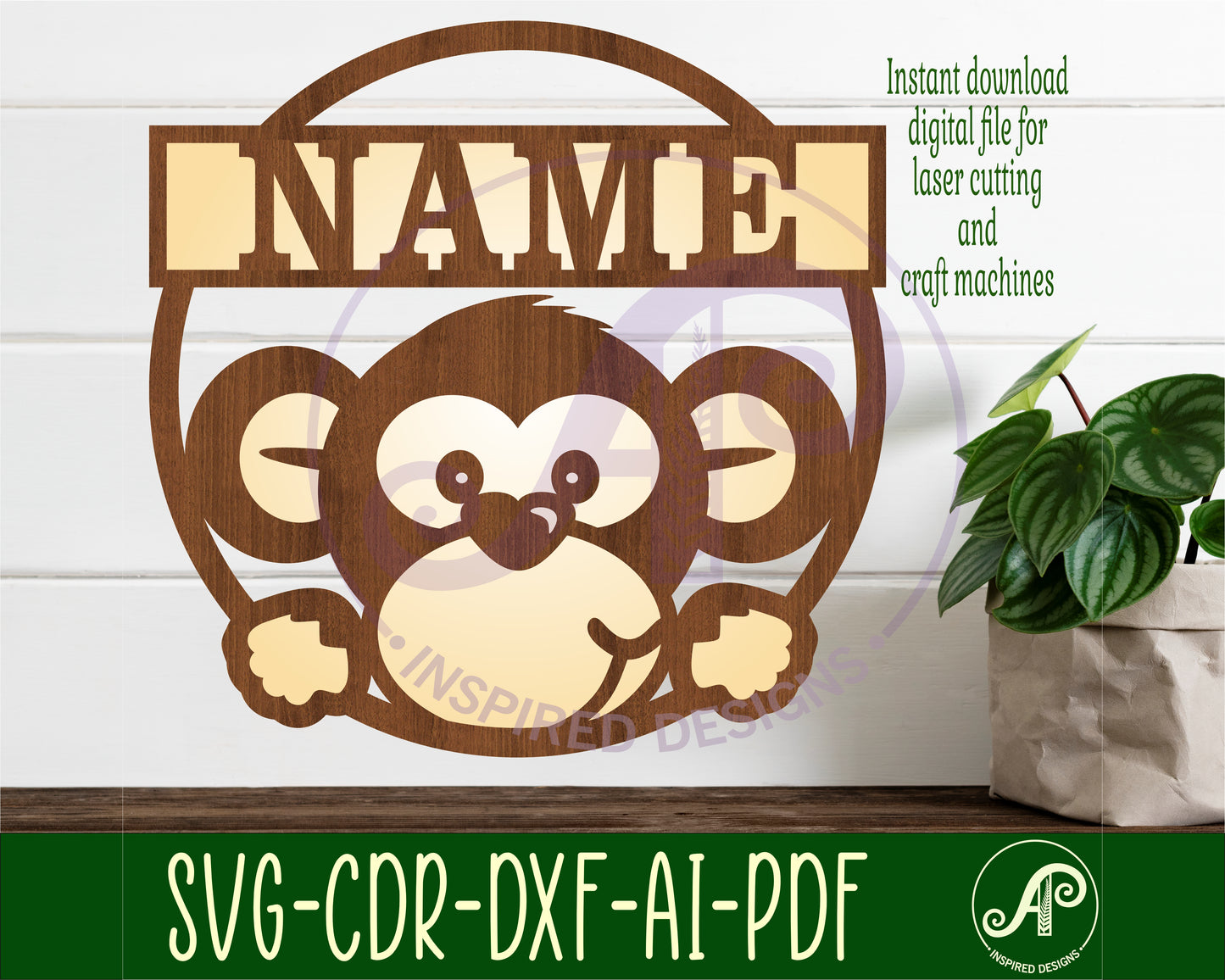 Monkey single name wall sign. SVG / DXF / AI / PDF / CDR