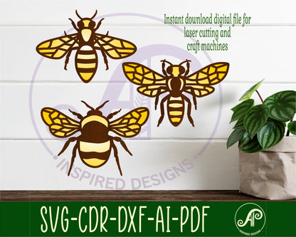 Bee designs, 3 silhouette shapes