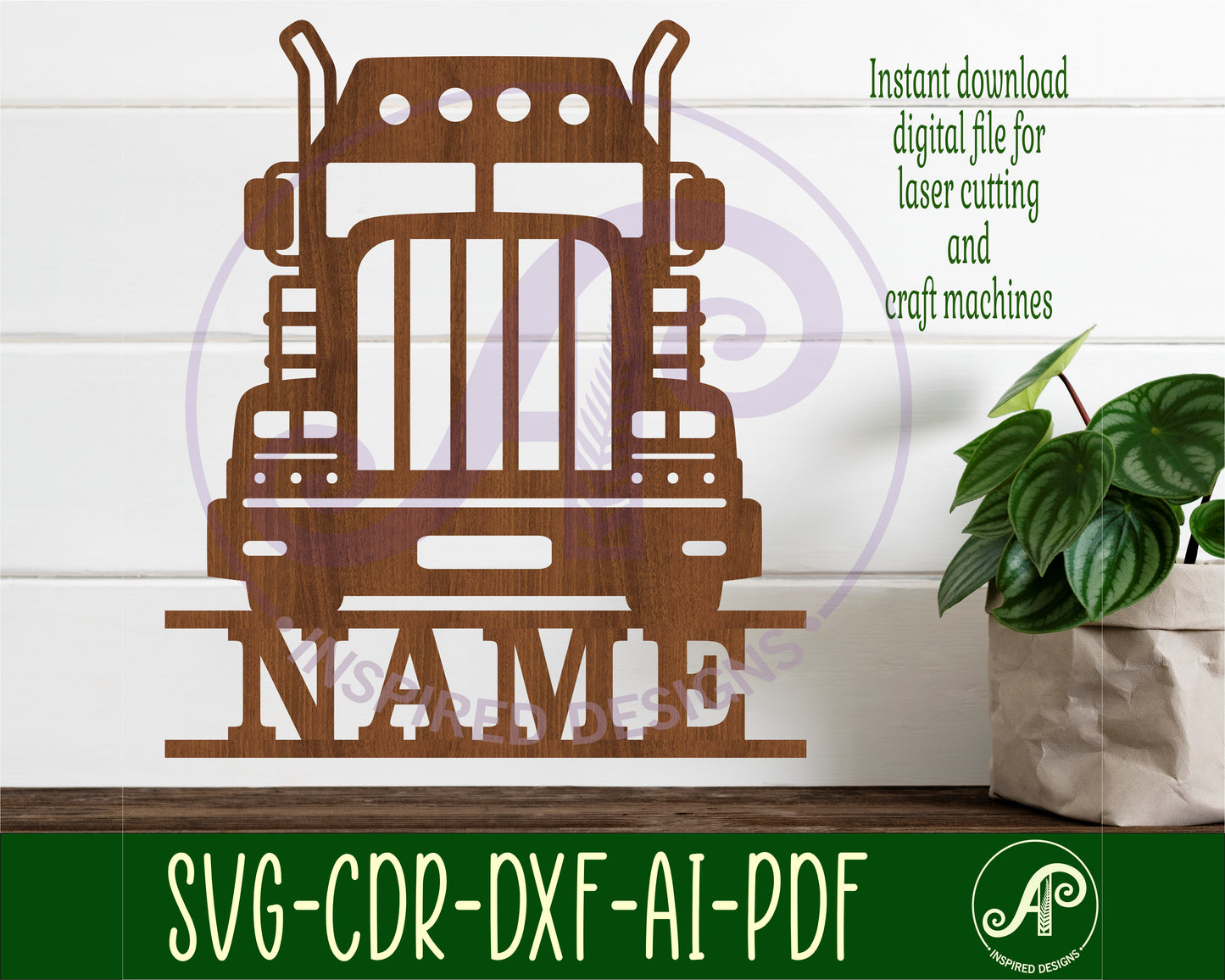 Semi truck design shape name sign SVG / DXF / AI / PDF / CDR