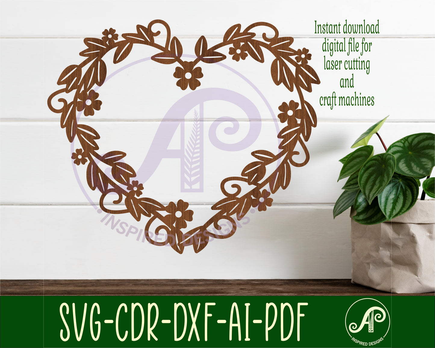 Floral heart wreath wall sign design SVG / DXF / AI / PDF / CDR