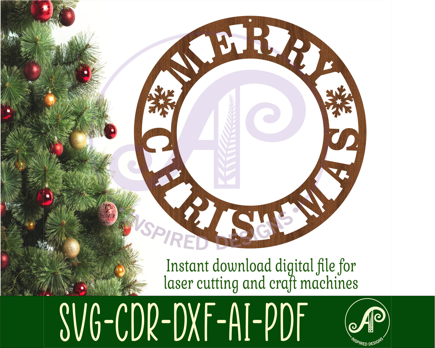 Merry Christmas  wreath wall sign design SVG / DXF / AI / PDF / CDR