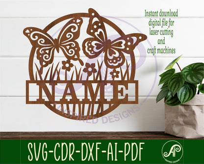 Two butterflies name wall sign. SVG / DXF / AI / PDF / CDR