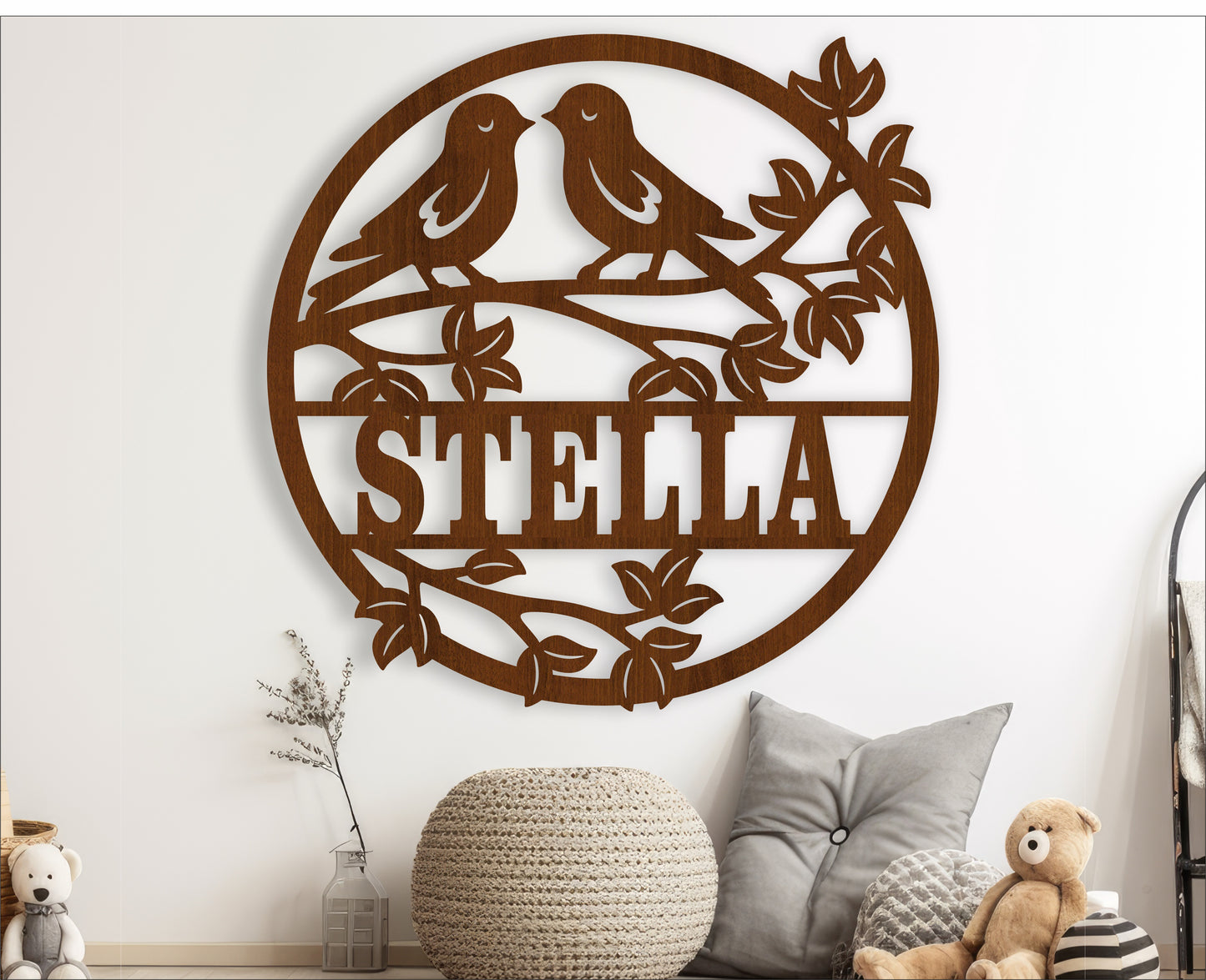 Cute love birds name wall sign. SVG / DXF / AI / PDF / CDR