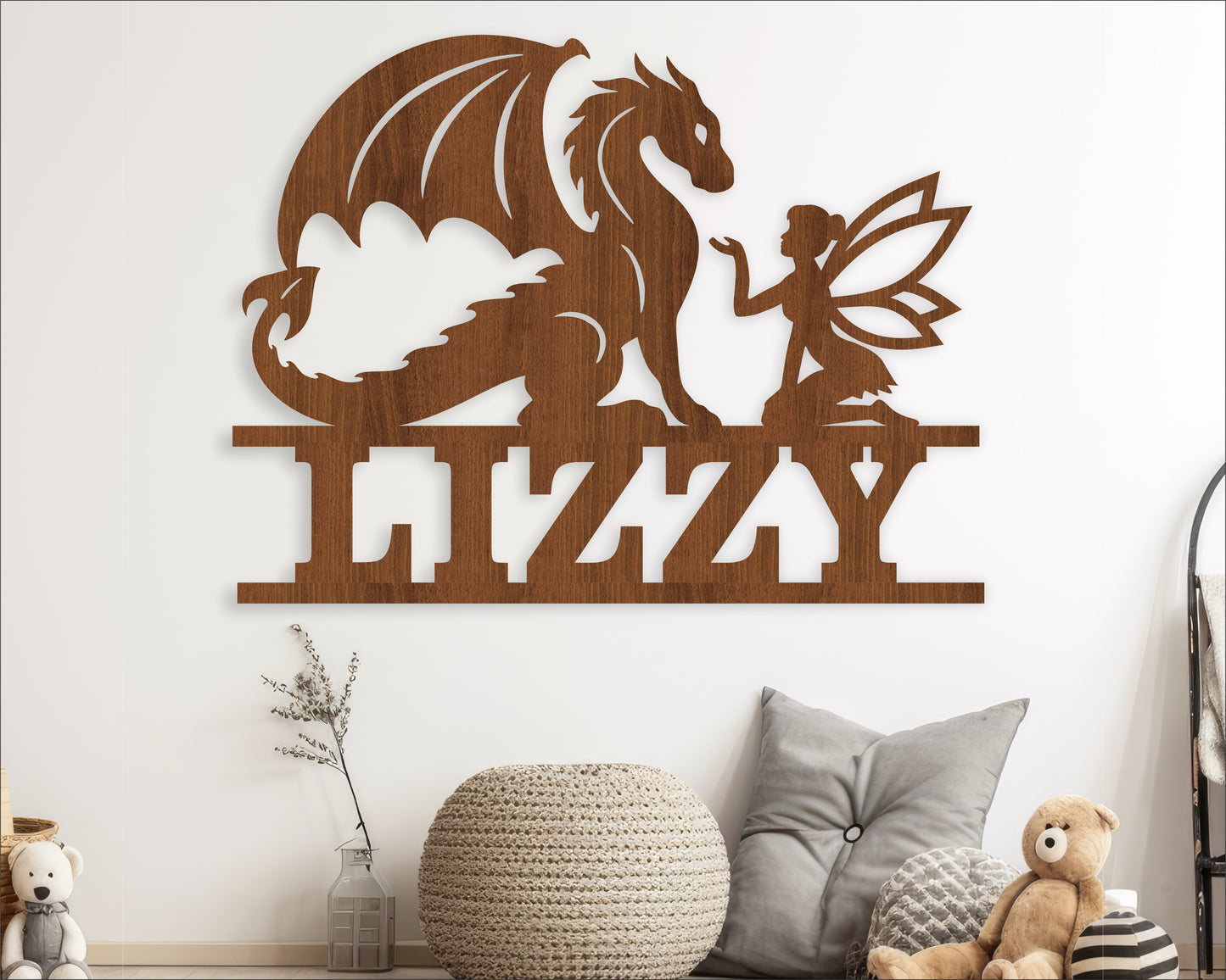 Dragon and fairy name sign SVG / DXF / AI / PDF / CDR