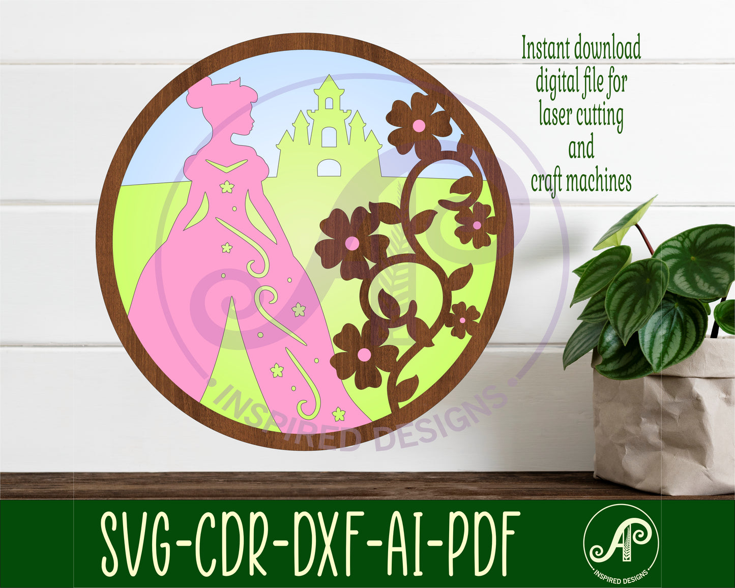 Princess layered wall sign design SVG / DXF / AI / PDF / CDR