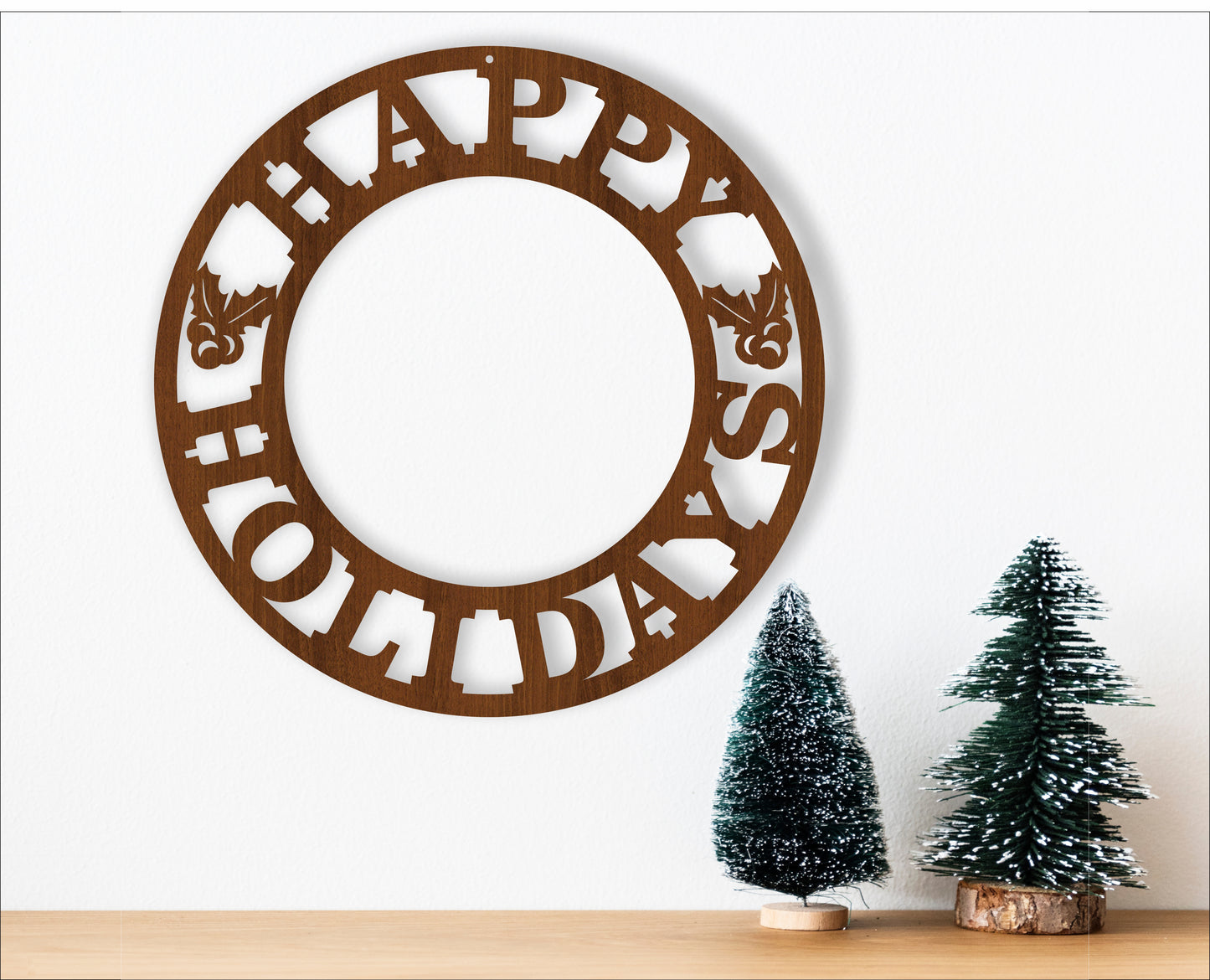 Happy Holidays wreath wall sign design SVG / DXF / AI / PDF / CDR