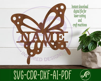 Butterfly shape name sign SVG / DXF / AI / PDF / CDR