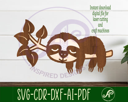 Sloth on a branch wall sign design SVG / DXF / AI / PDF / CDR