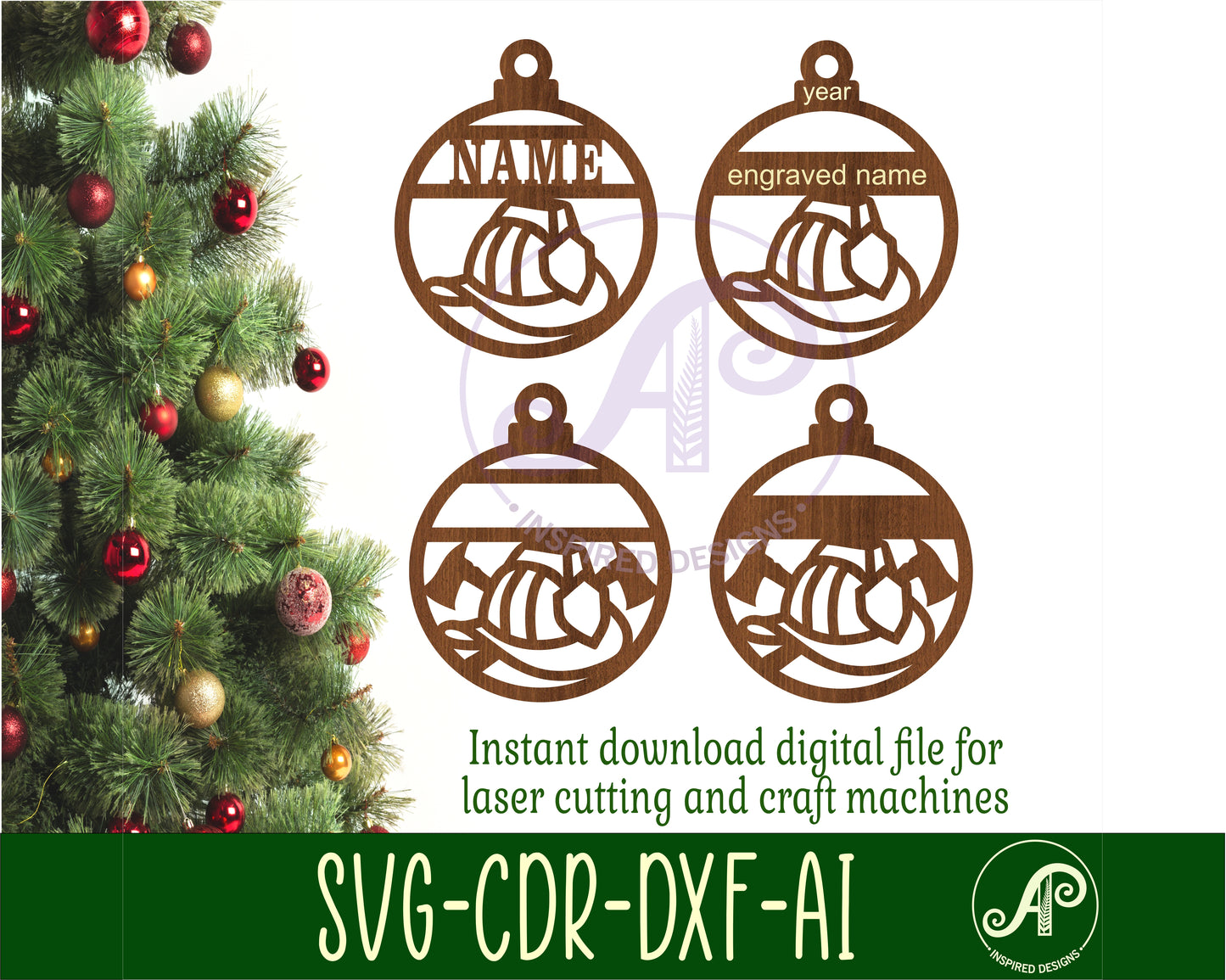 Firefighter hat ornament design SVG / DXF / AI / PDF