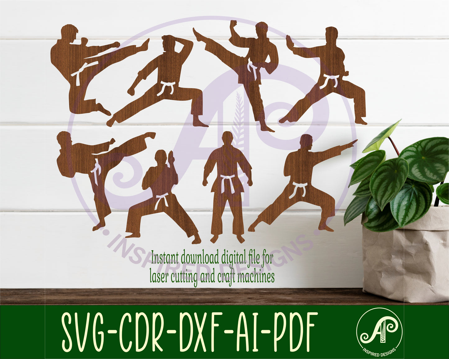 Martial arts male designs, 8 silhouette shapes