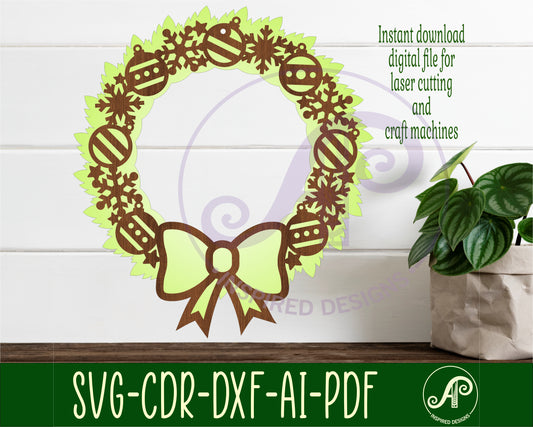 Two layer christmas wreath wall sign design SVG / DXF / AI / PDF / CDR