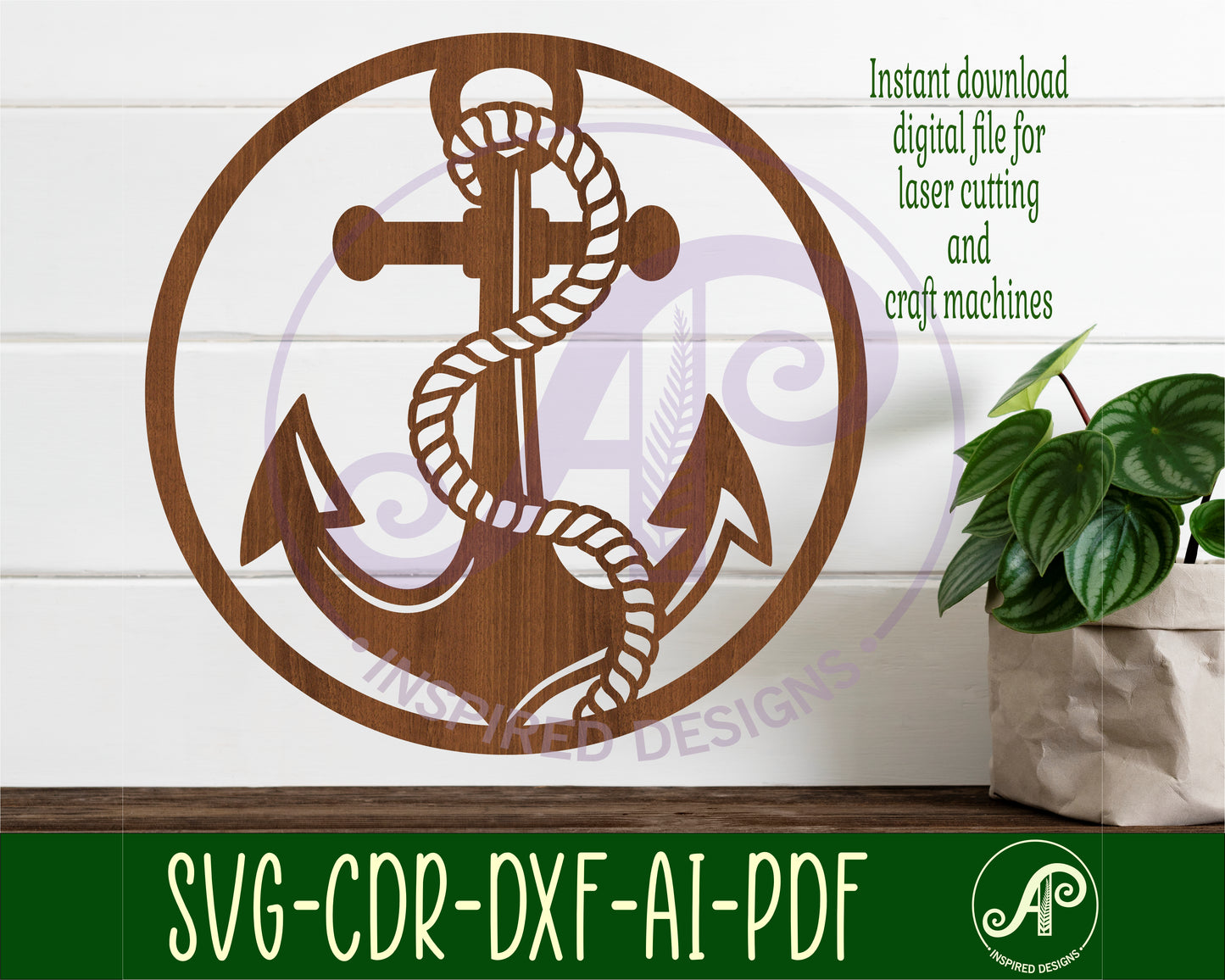 Anchor nautical wall sign design SVG / DXF / AI / PDF / CDR