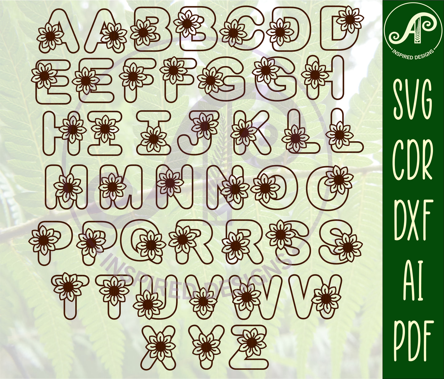 Flower alphabet letter set. 43 letter options