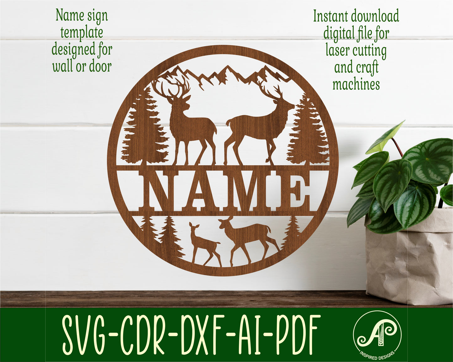 Deer name wall sign. SVG / DXF / AI / PDF / CDR