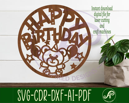 Teddy bear birthday wall sign design SVG / DXF / AI / PDF / CDR