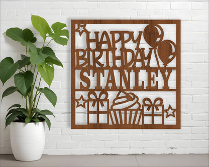 Happy birthday name wall sign. SVG / DXF / AI / PDF / CDR