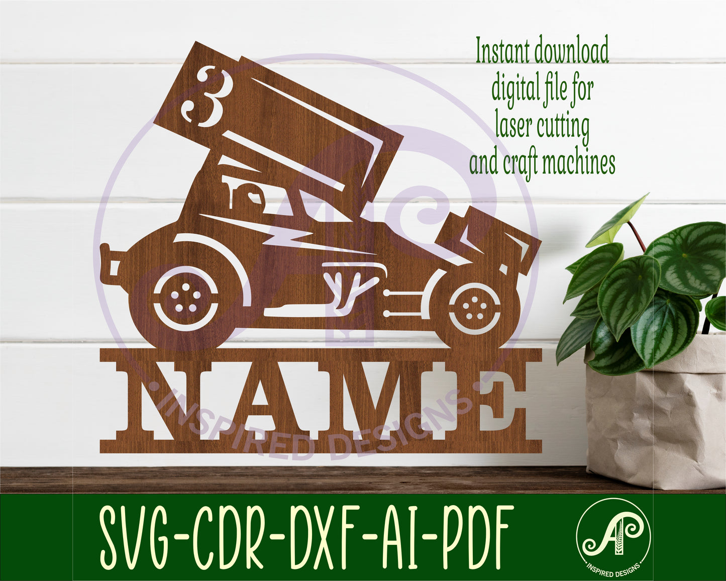 Dirt racer car shape name sign SVG / DXF / AI / PDF / CDR