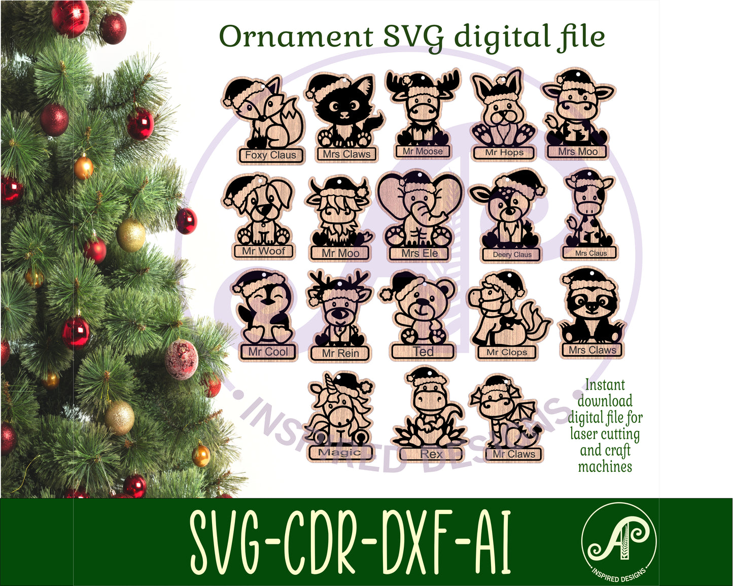 18 cute animal engraved ornament design SVG / DXF / AI