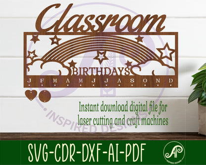 Classroom birthdays calendar rainbow design  SVG / DXF / AI / PDF / CDR