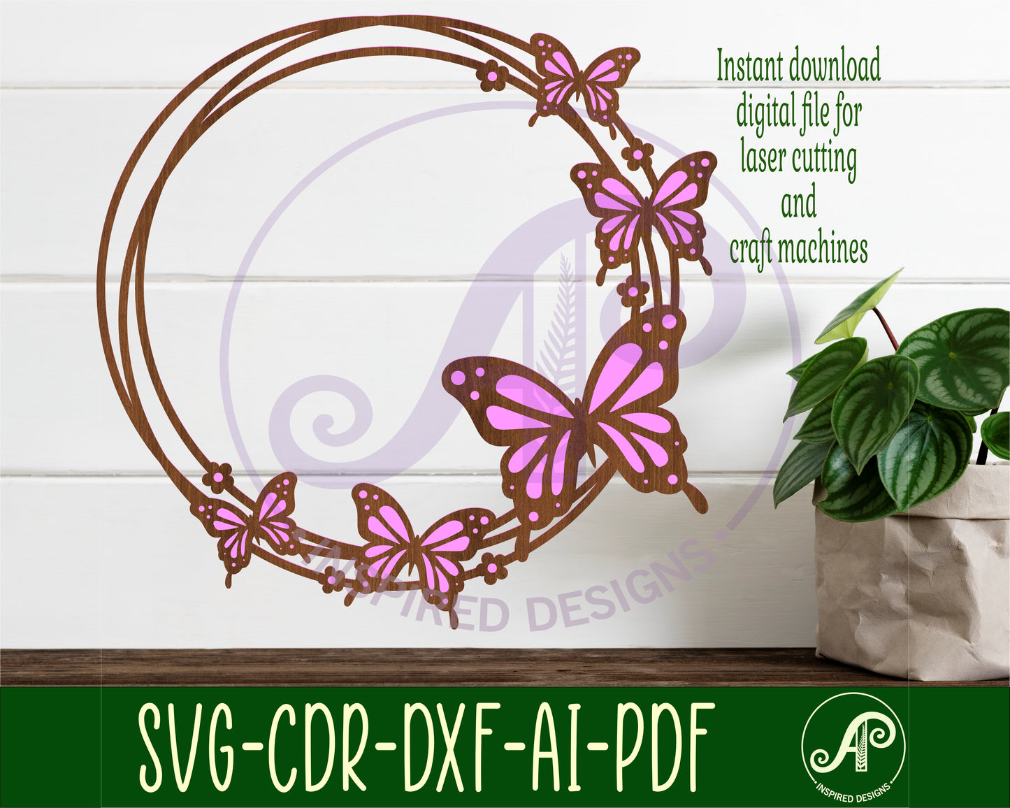 Butterfly wreath wall sign design SVG / DXF / AI / PDF / CDR