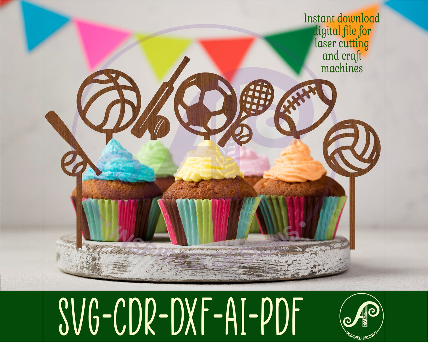 Sports ball cupcake topper design SVG / DXF / AI / PDF / CDR