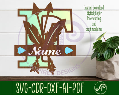 Feather layered monogram sign SVG / DXF / AI / PDF / CDR