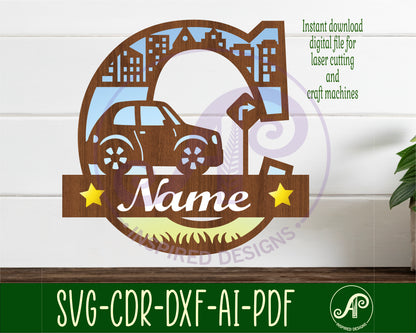 Car layered monogram sign SVG / DXF / AI / PDF / CDR