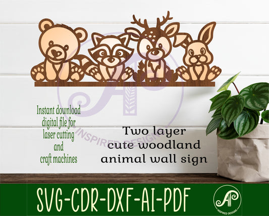 Cute woodland animal line up wall sign design SVG / DXF / AI / PDF / CDR