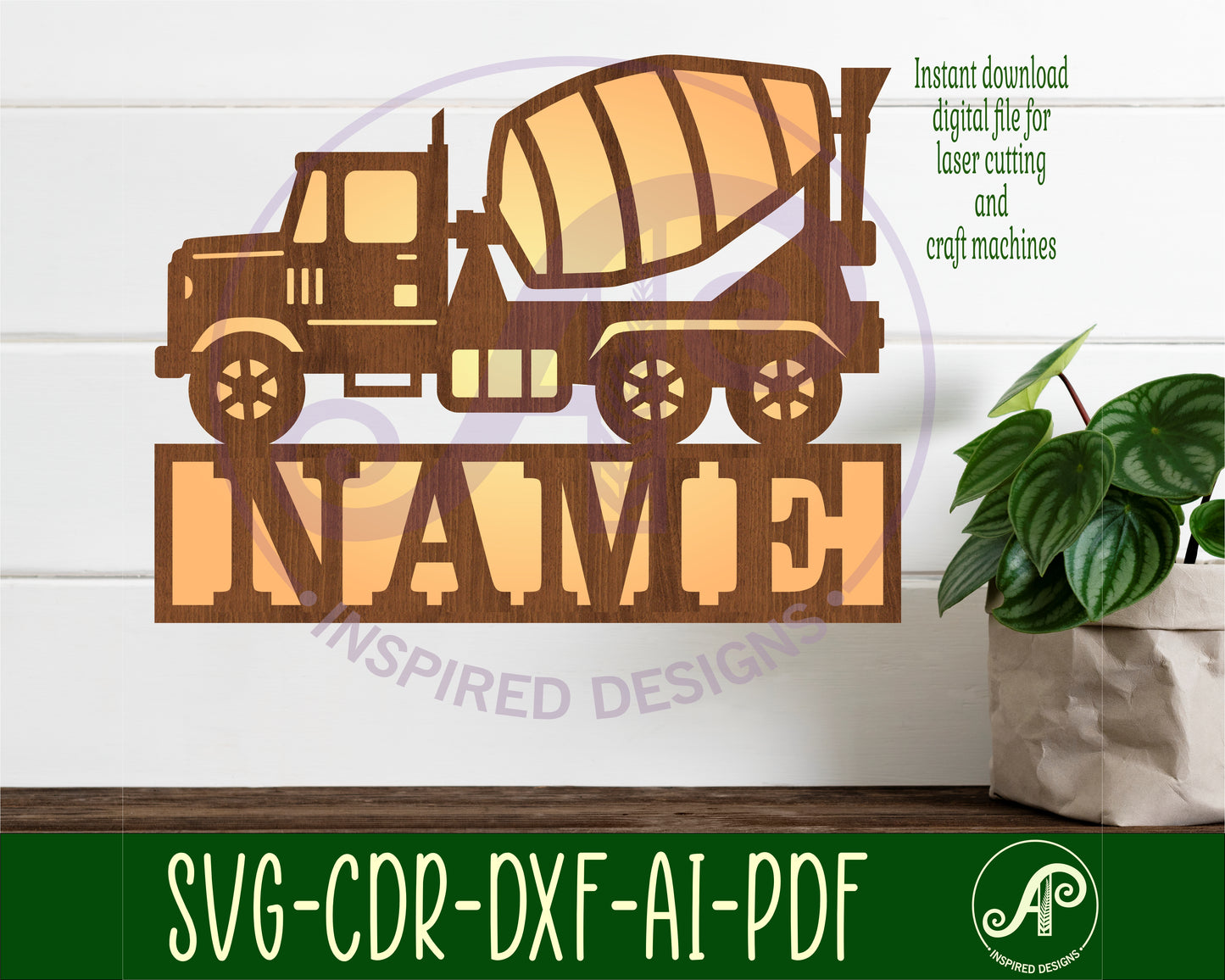 Cement truck shape name sign SVG / DXF / AI / PDF / CDR