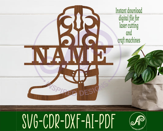 Cowboy boot design shape name sign SVG / DXF / AI / PDF / CDR