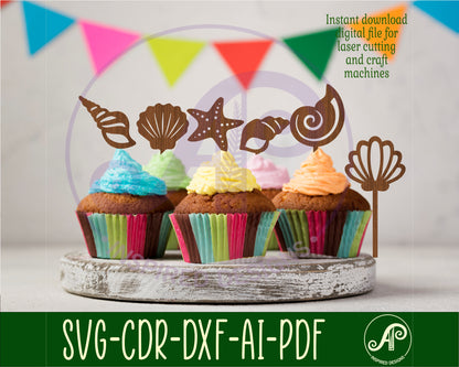 Shell cupcake topper design SVG / DXF / AI / PDF / CDR