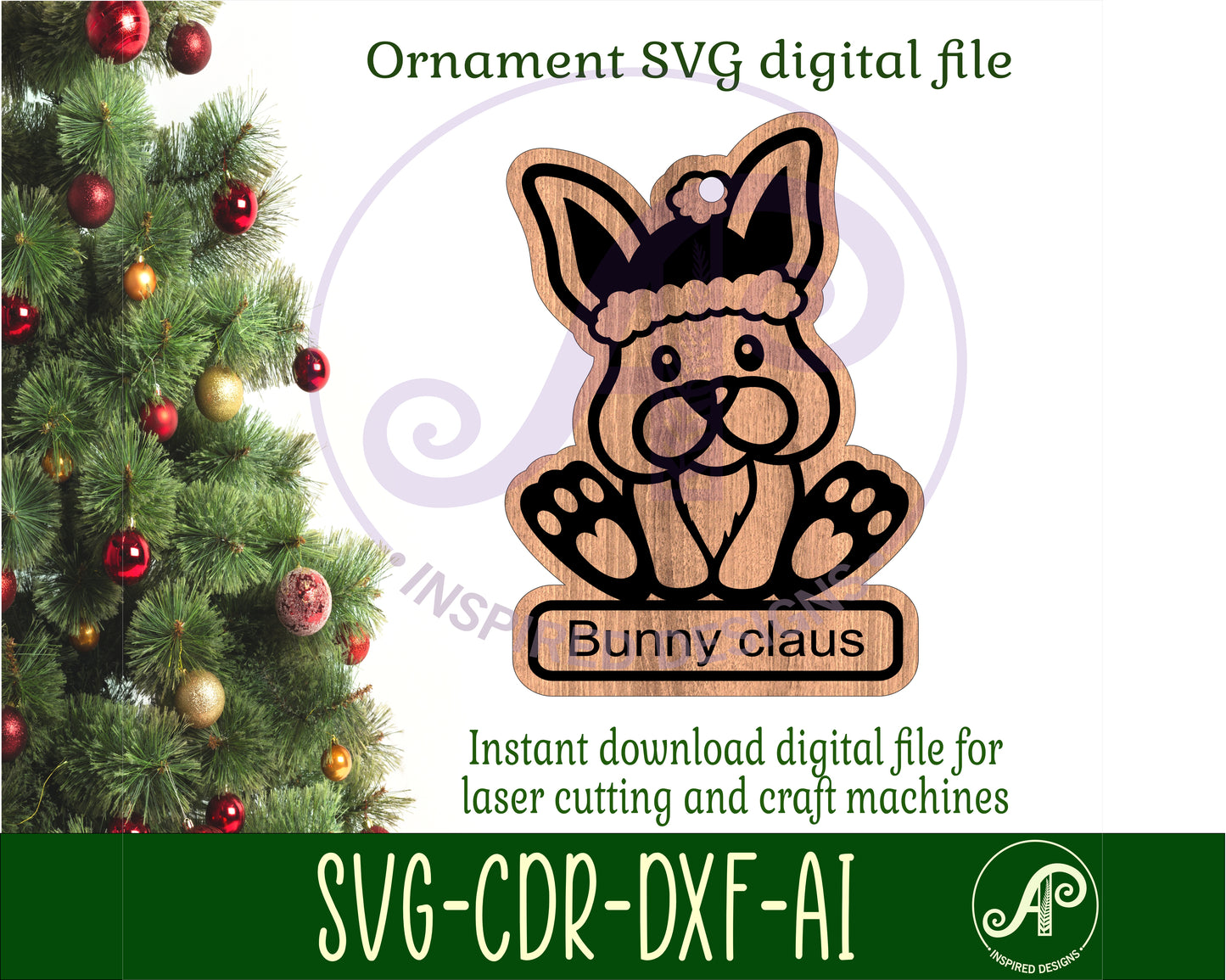 Cute Bunny engraved ornament design SVG / DXF / AI